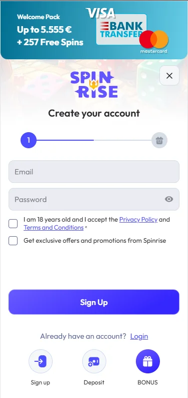 Wie registriert man sich in der Spinrise Casino App?