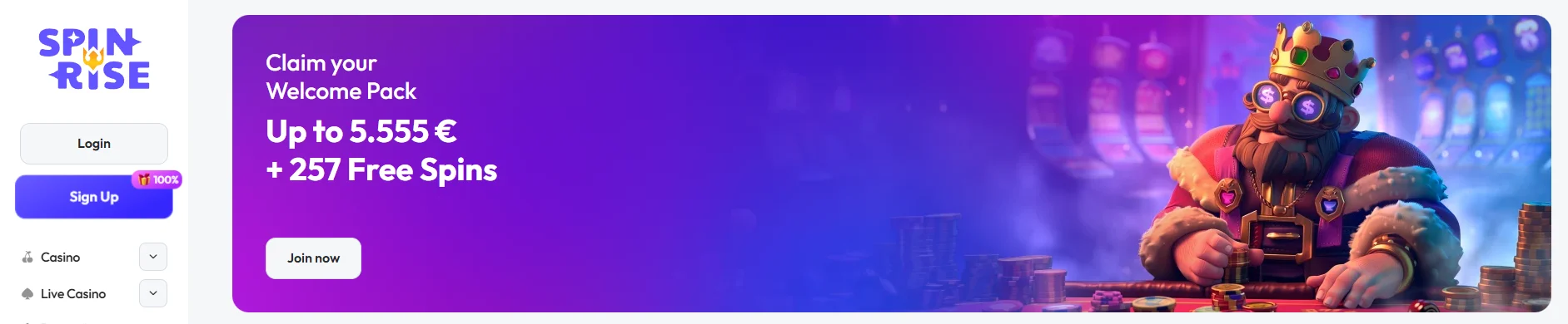 Willkommensbonus der Spinrise Casino App